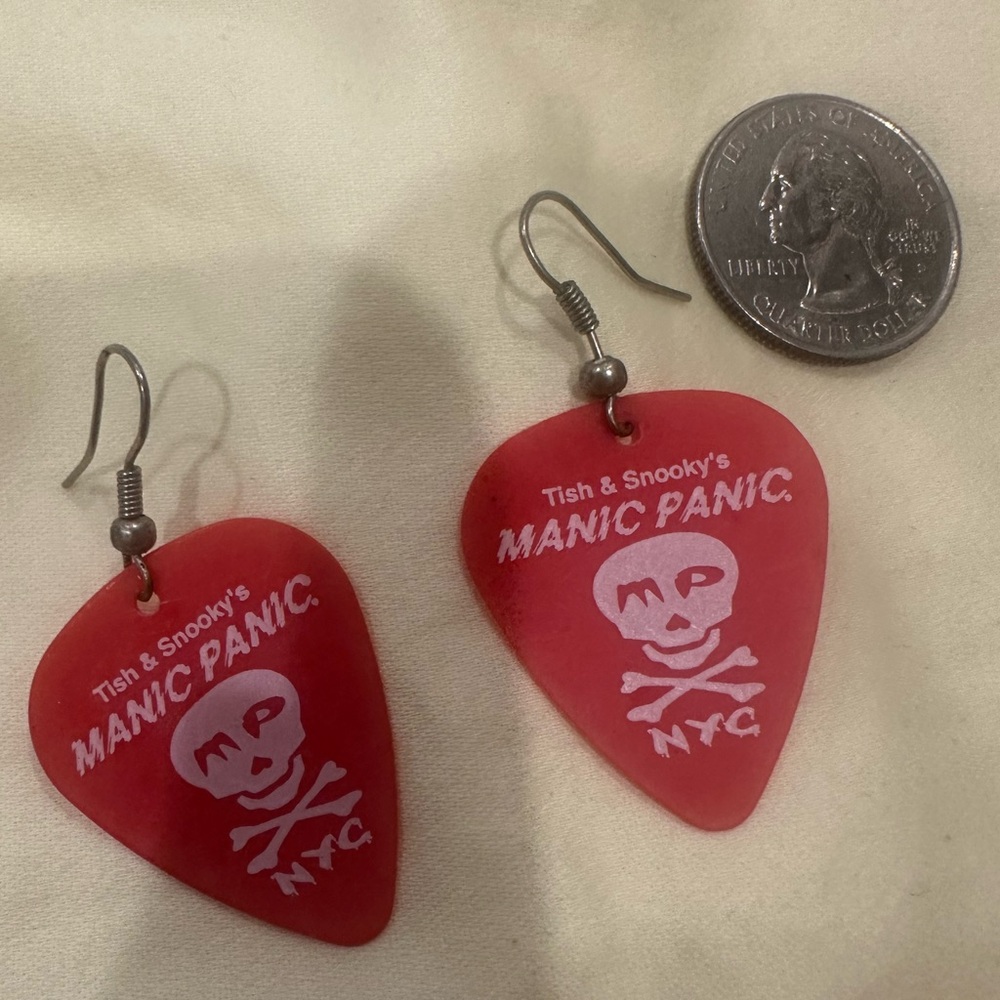 Vintage Manic Panic Red Skull Guitar Pick Earrings
